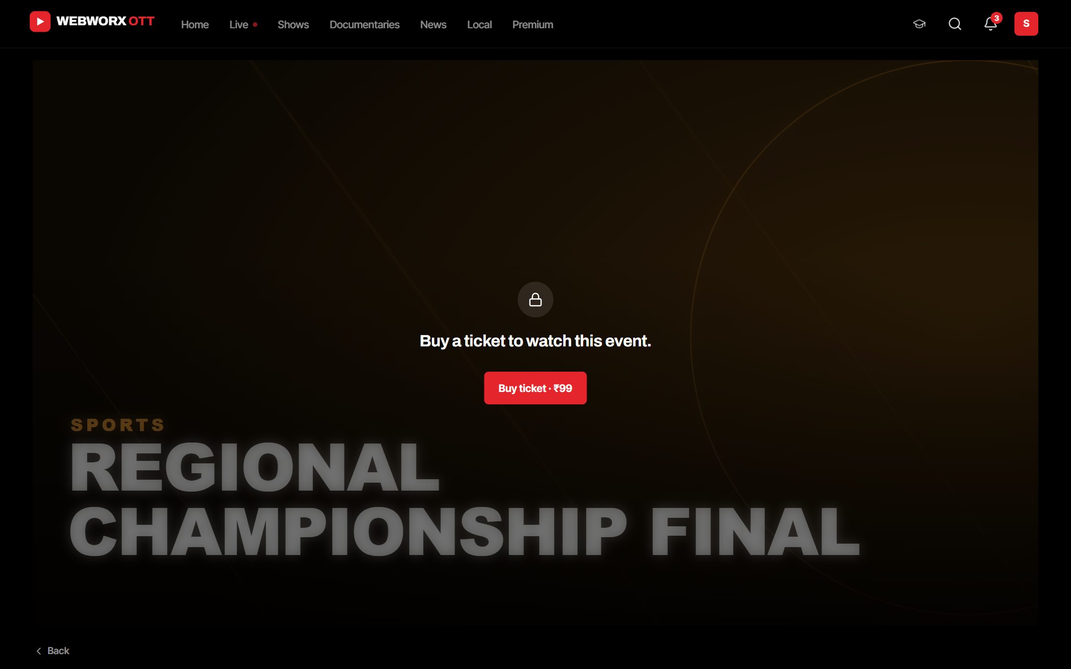 Pay-per-view ticket gate for a live final